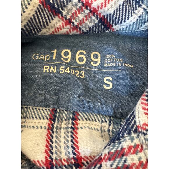 Gap Red White Blue Tattersall Plaid Women’s Heavyweight S Flannel LS Button Up. - Picture 2 of 7